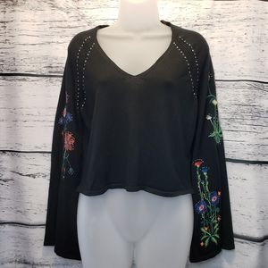 Topshop Floral Sleeves Cropped Top